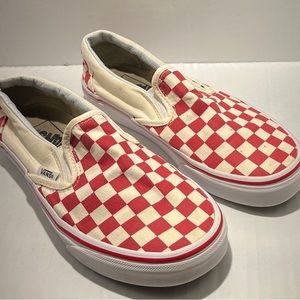 VANS Classic Slip On White/Red Checkered Canvas Skate Shoes, Women's size 7